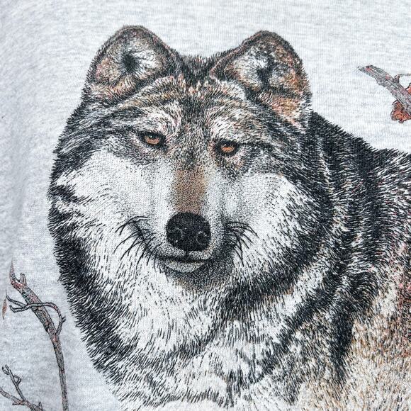 Vintage Tultex Wolf Nature Graphics Grey Crewneck Sweatshirt - Picture 2 of 7